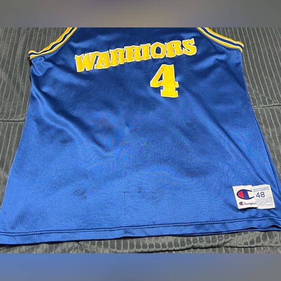 Champion Warriors Jersey Size 48 Chris Webber #4 Blue Yellow Vintage 90s - Picture 3 of 7